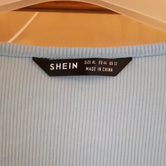 Shein Short Sleeve Tie Front Ribbed Cropped Cardigan - Blue - XL - Picture 4 of 5